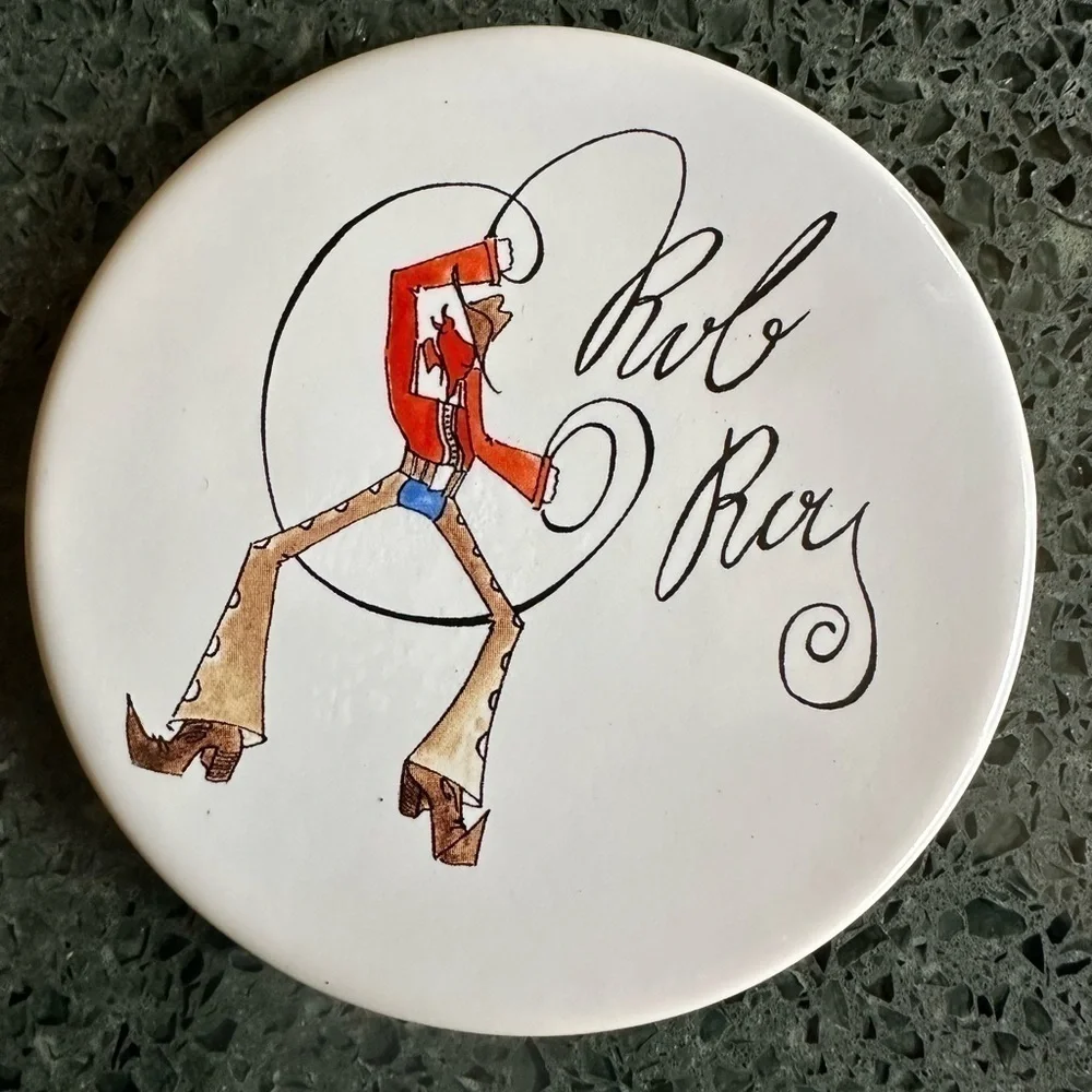 Pottery Barn Tie One On Cocktail Western Cowboy Ceramic Set of 4 Coasters